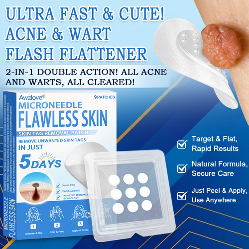 Awzlove® 2-in-1 Microneedle & Hydrocolloid Patch | Raised Moles,Acne,  Flat Warts & Skin Tags Remover | Improves Wrinkles, Scars & Blemishes | Invisible Star Pimple Patches for Face & Body |🎄🌳1
