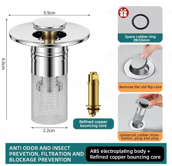 🔥Last Day Promotion 49% OFF🔥Pop Up Sink Drain Strainer----🛀Removes odors and prevents blockages