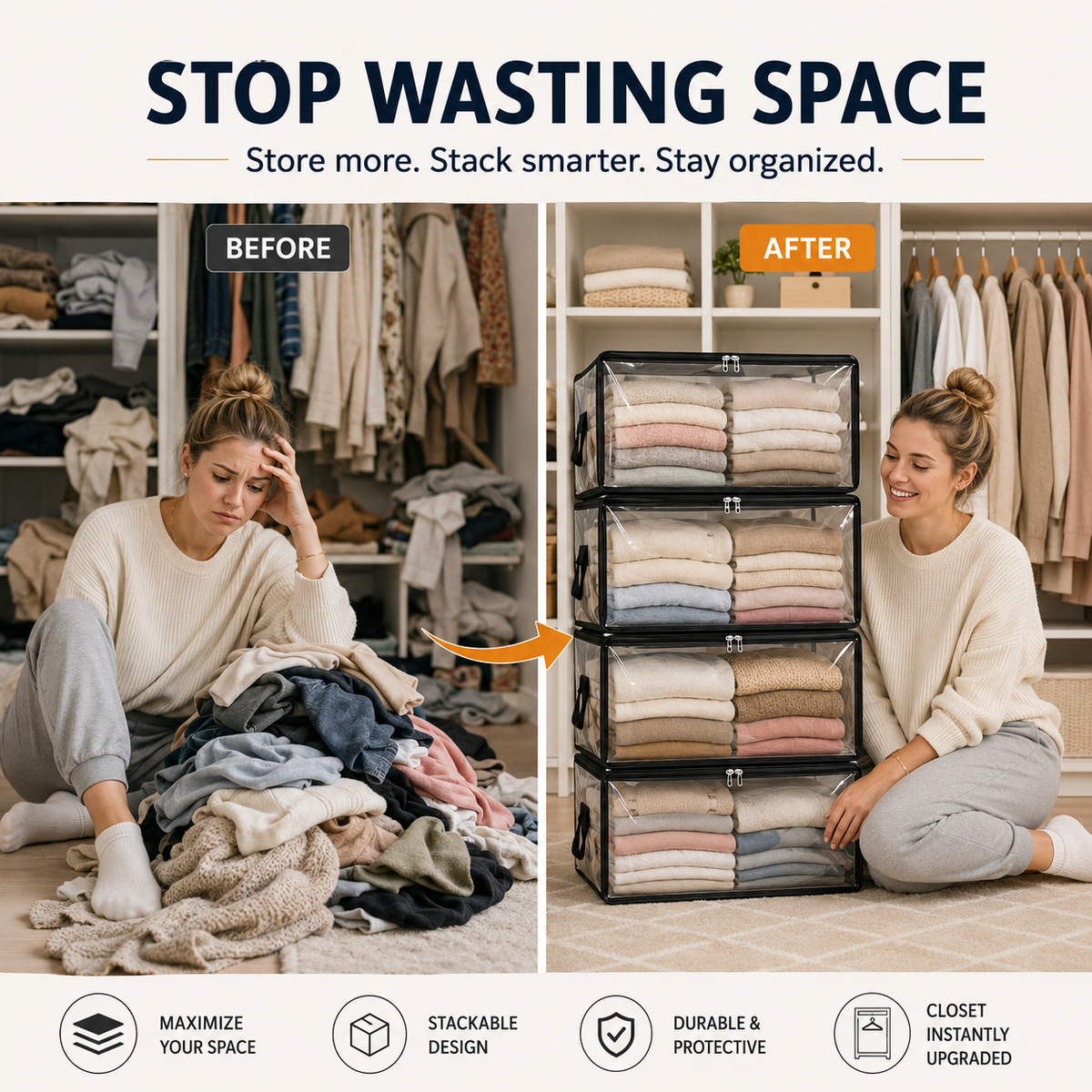 💥LAST DAY SALE 50%OFF TIMNAMY® Clear Stackable Storage Bags See Everything Store More Organize Faster🗃️🗃️