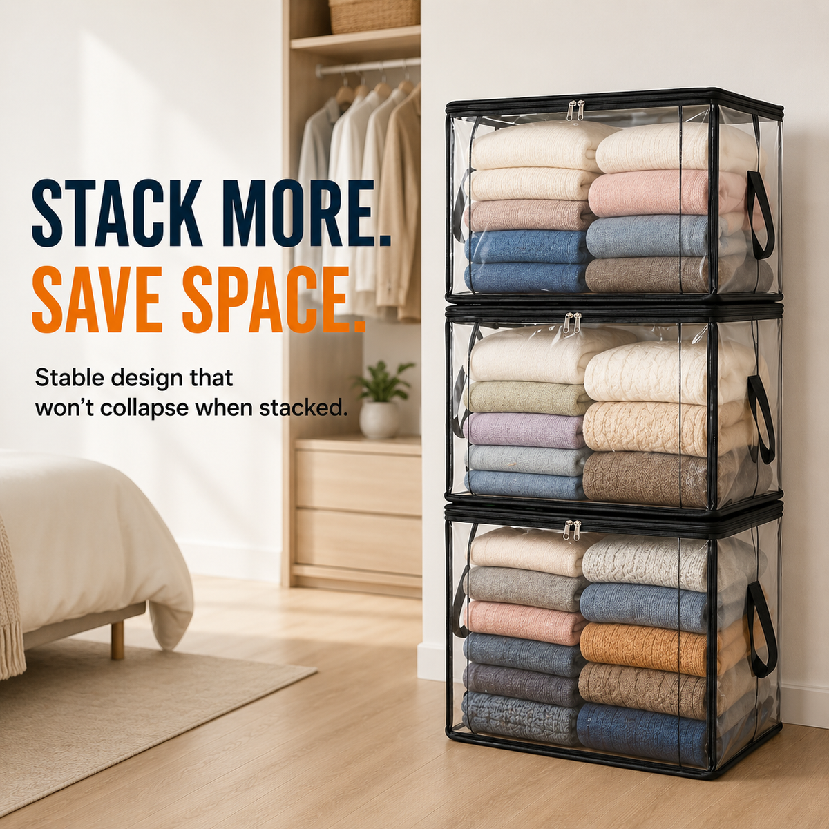 💥LAST DAY SALE 50%OFF TIMNAMY® Clear Stackable Storage Bags See Everything Store More Organize Faster🗃️🗃️