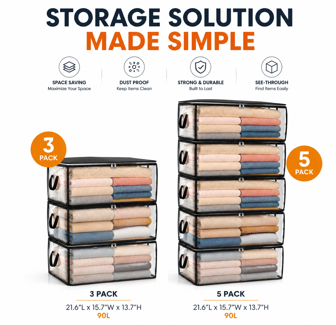 💥LAST DAY SALE 50%OFF TIMNAMY® Clear Stackable Storage Bags See Everything Store More Organize Faster🗃️🗃️