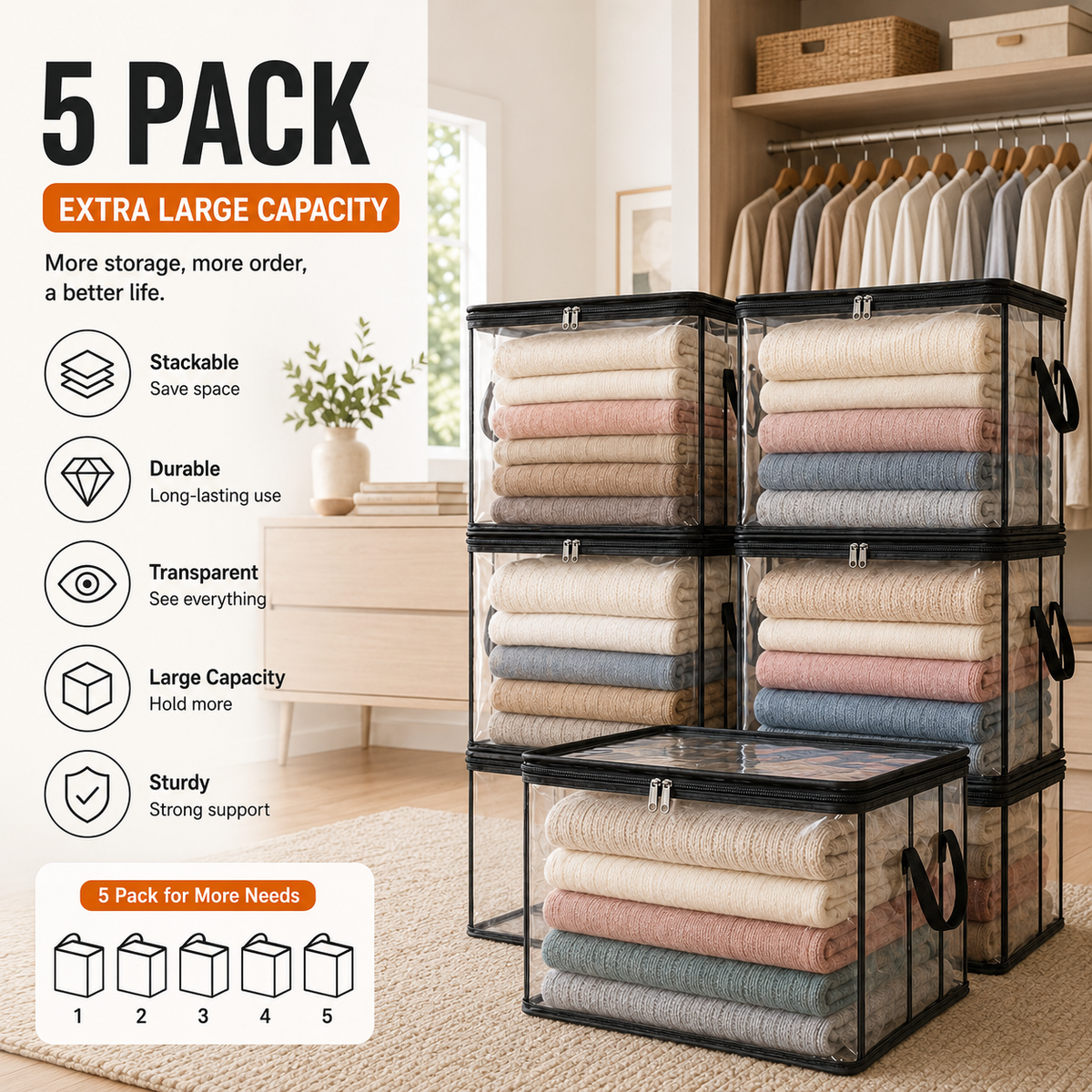 💥LAST DAY SALE 50%OFF TIMNAMY® Clear Stackable Storage Bags See Everything Store More Organize Faster🗃️🗃️